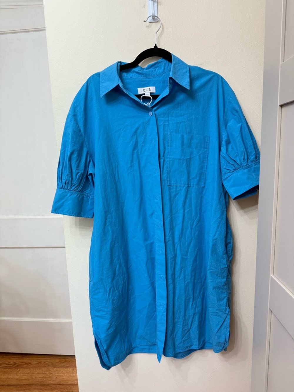COS 6 Relaxed Fit Shirt Dress Puff Sleeves Pockets Designer Business Casual - Picture 2 of 9